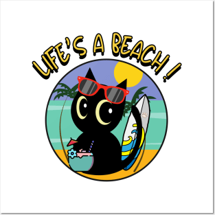 Life's a beach Black Cat Posters and Art